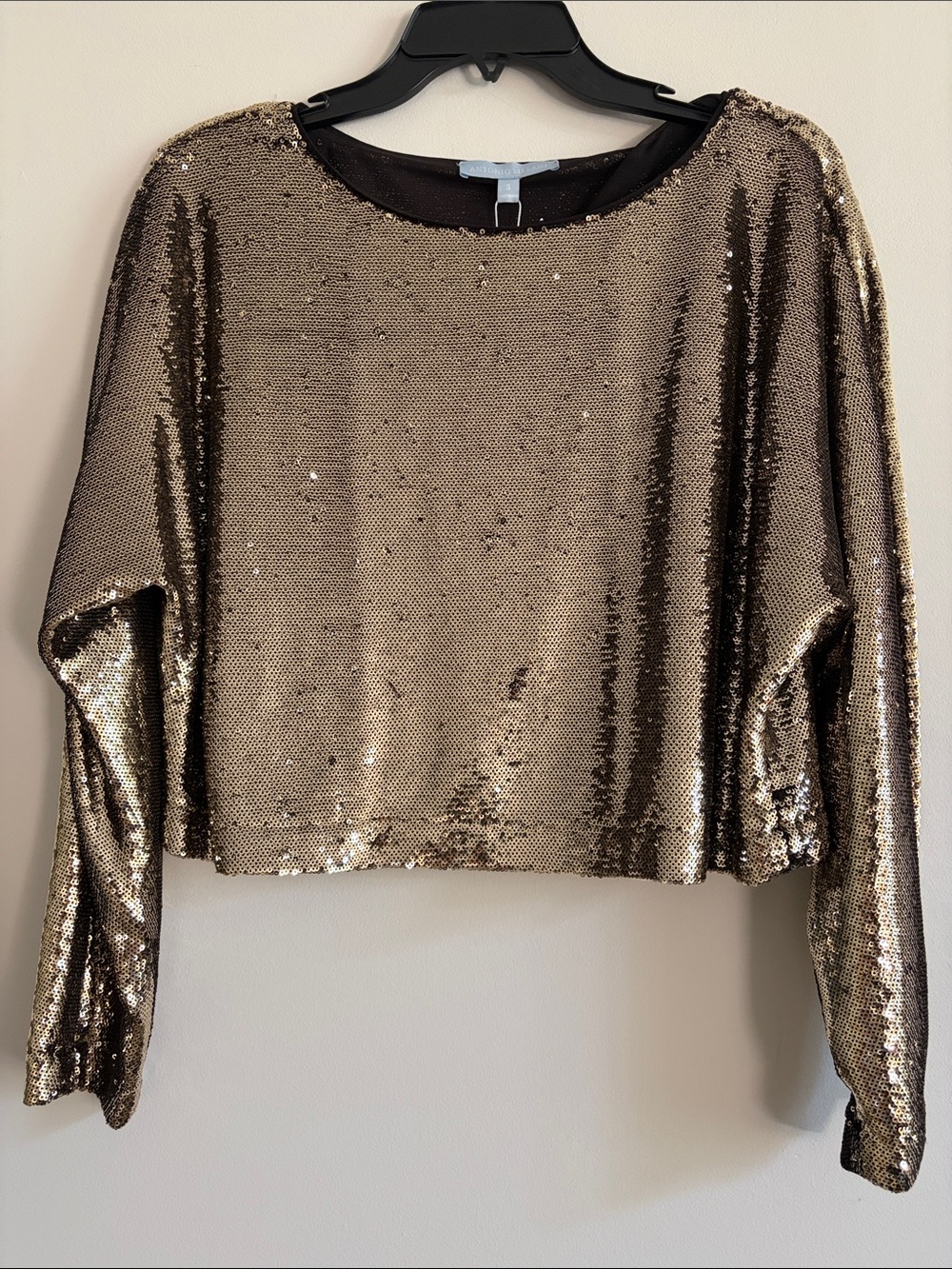 ANTONIO MELANI Gold Sequin Long-Sleeve Crop Sweater